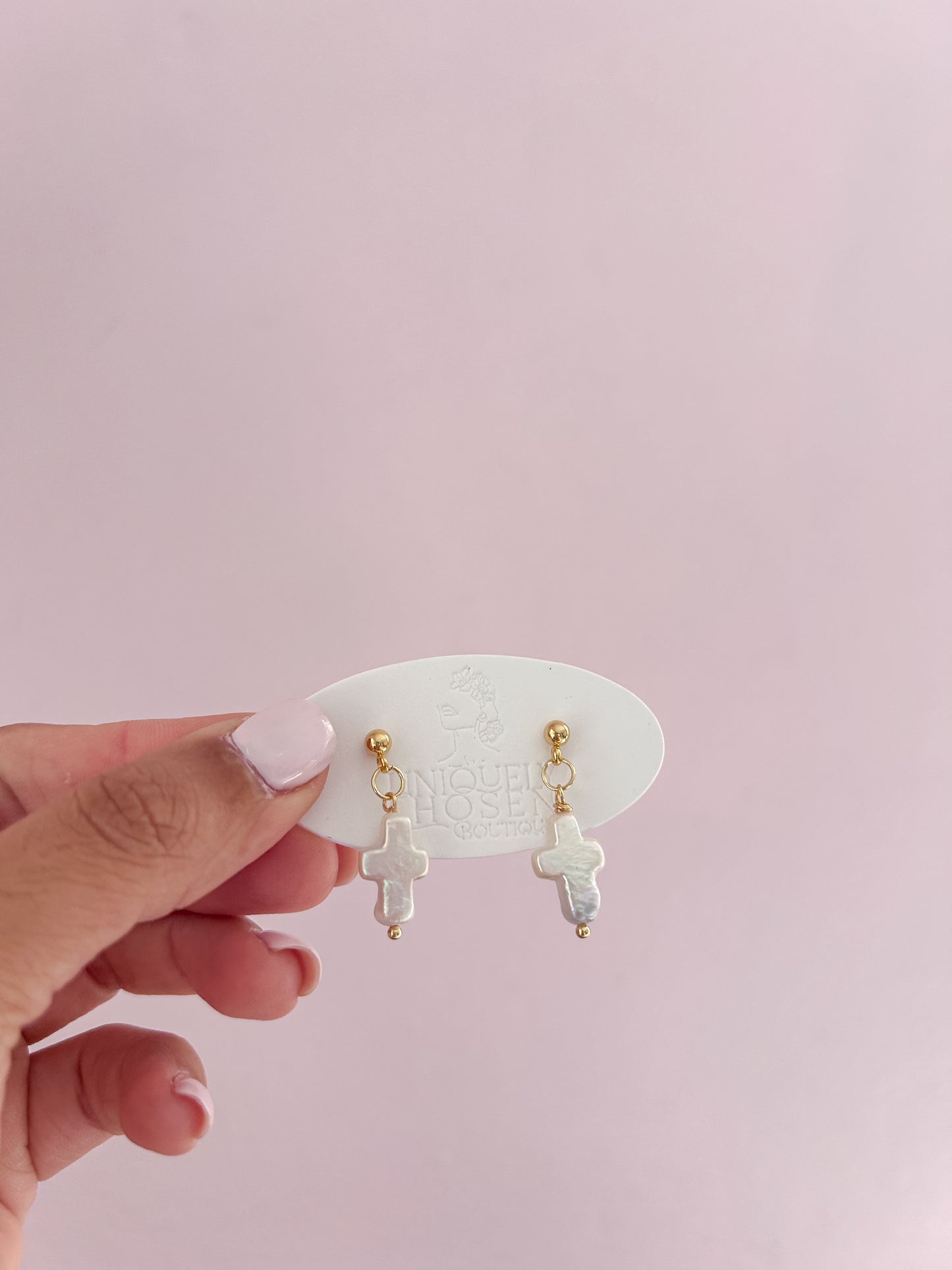 Everyday Simple Pearl cross earrings