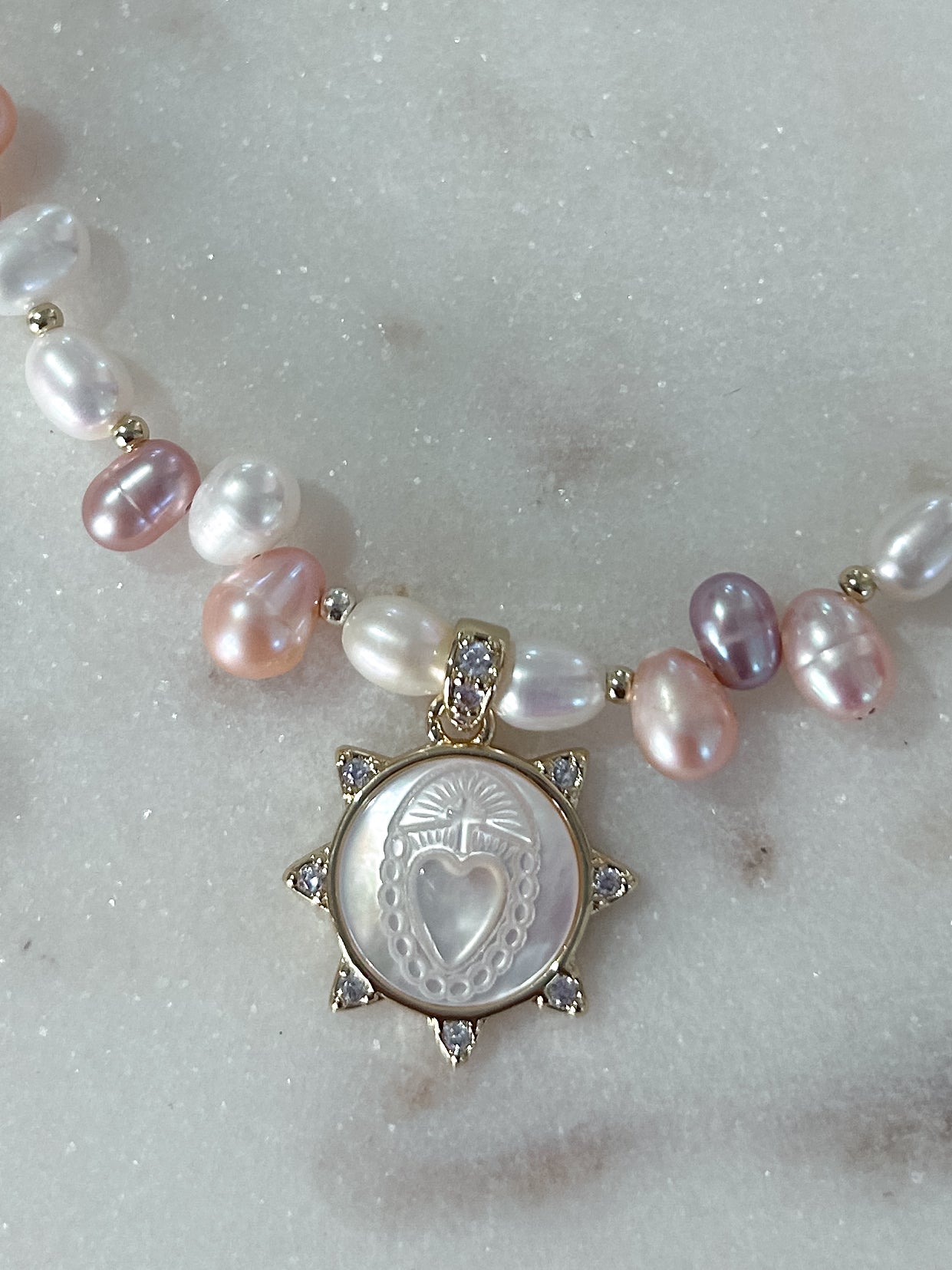 Sacred Heart Pearl Necklace