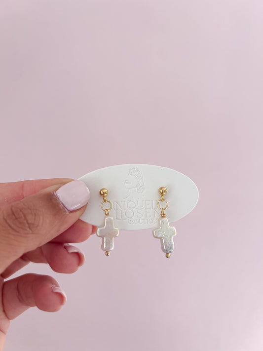 Everyday Simple Pearl cross earrings