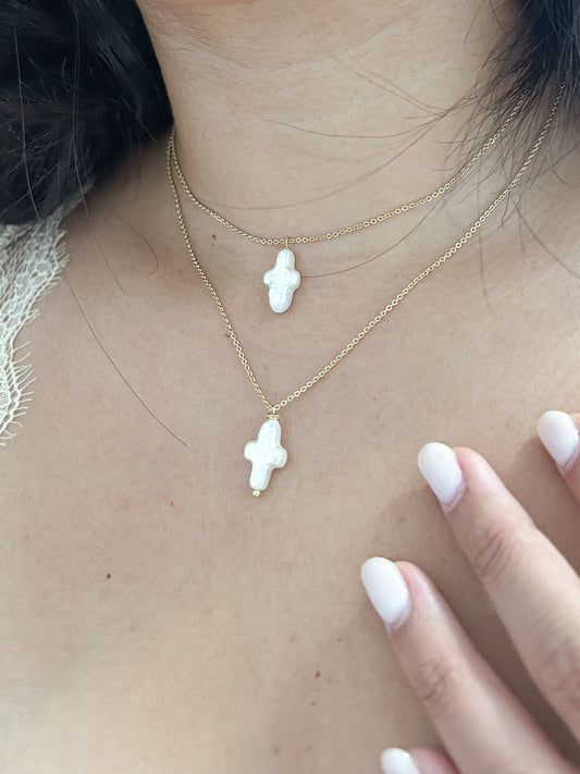 Simple Everyday Pearl Cross Necklace