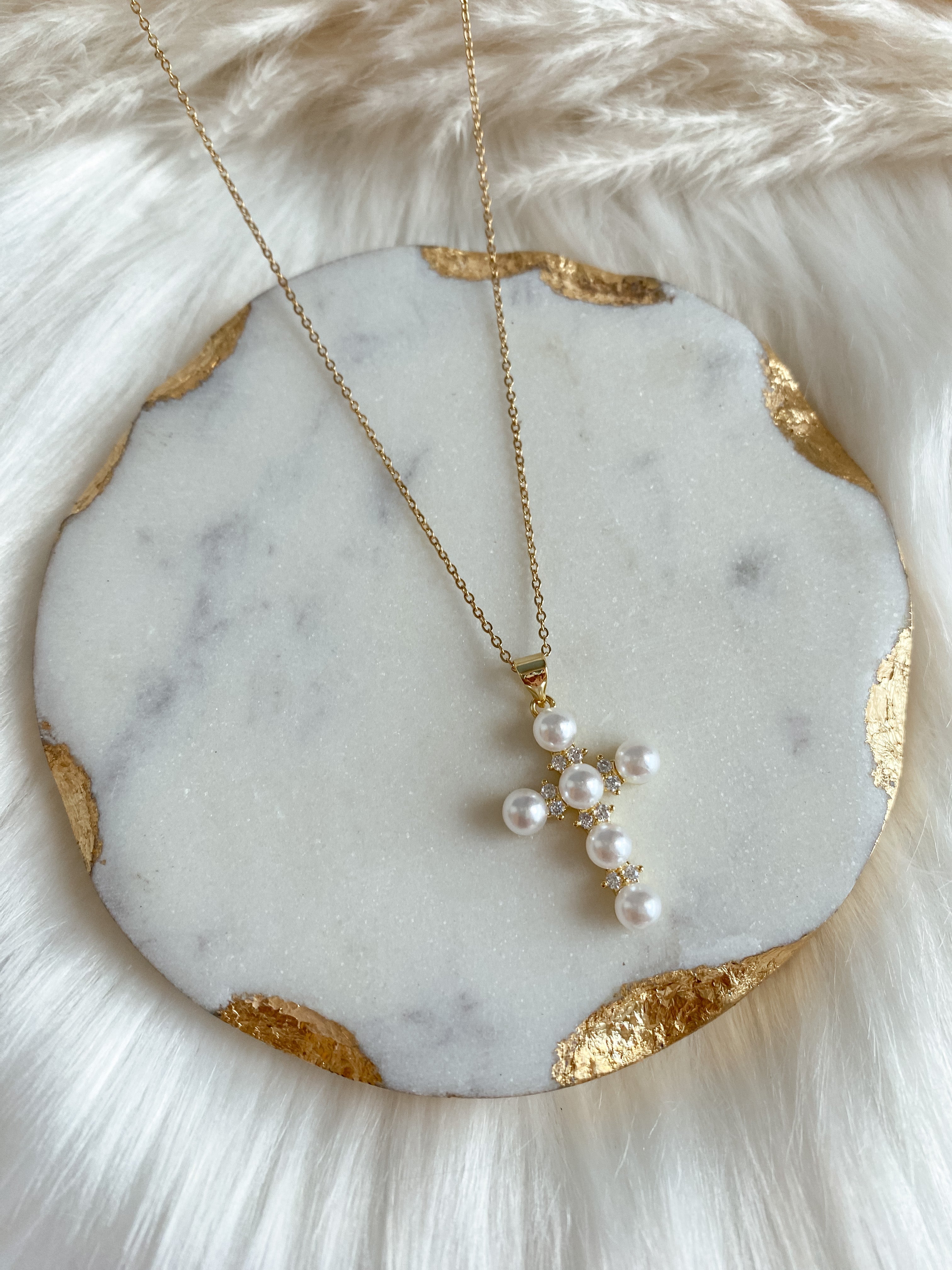 By His wounds - chain- white pearl cross – Uniquely Chosen Boutique LLC